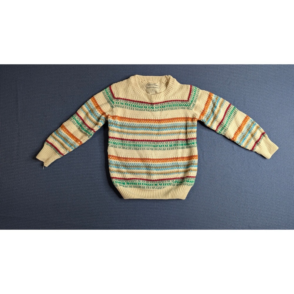 Stitch & Stone Toddler Knit Sweater 3T Cream Multi Striped Crewneck Pullover